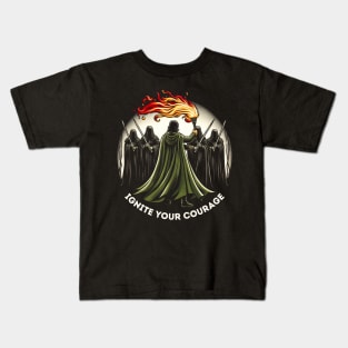 Ignite Your Courage - A Lone Guardian Confronts Shadowy Wraiths - Fantasy Kids T-Shirt